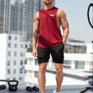 Boyfriend Style Men Letter Graphic Drop Armhole Sports Tank Top Red Tank Top - Image 4