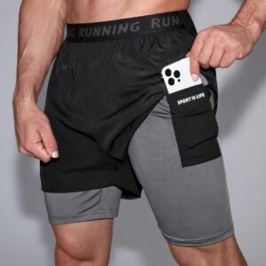 Boyfriend Style Men Reflective Panel 2 In 1 Sports Shorts With Phone Pocket