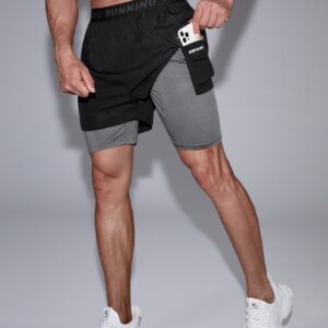 Boyfriend Style Men Reflective Panel 2 In 1 Sports Shorts With Phone Pocket - Image 3