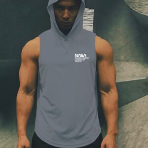 Boyfriend Style Men Slogan Graphic Hooded Sports Tank Top - Image 4