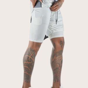 Men Camo 2 In 1 Sports Shorts With Towel Loop Grey Shorts