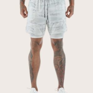 Men Camo 2 In 1 Sports Shorts With Towel Loop Grey Shorts - Image 3