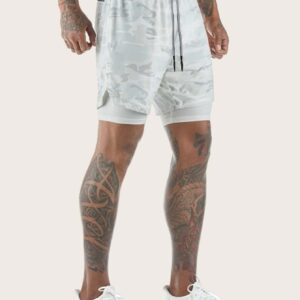 Men Camo 2 In 1 Sports Shorts With Towel Loop Grey Shorts - Image 4