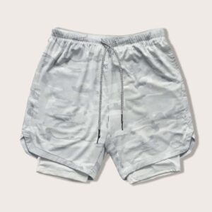 Men Camo 2 In 1 Sports Shorts With Towel Loop Grey Shorts - Image 5