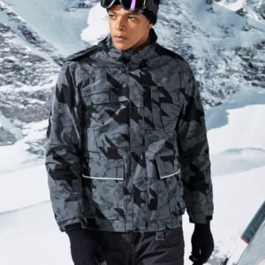 Men Houndstooth Print Patched Detail Hooded Sports Jacket Workout Tops - Image 3