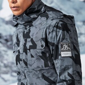 Men Houndstooth Print Patched Detail Hooded Sports Jacket Workout Tops - Image 4