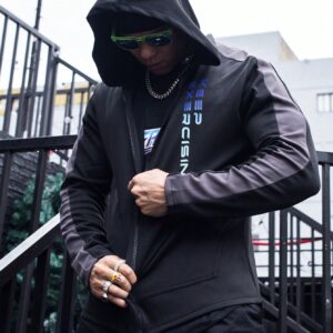 Men Letter Graphic Zip Up Hooded Sports Jacket Workout Tops