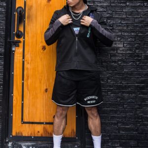 Men Letter Graphic Zip Up Hooded Sports Jacket Workout Tops - Image 4