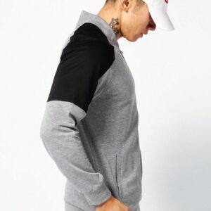 Men Colorblock Zip Up Raglan Sleeve Bomber Sports Jacket Workout Tops Grey Jacket - Image 4