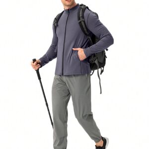 Men Zip Up Slant Pocket Sports Jacket Workout Tops Grey Jacket Hiking Outfithiking Clothesmen Active Wearsports Wear For Menjogging Suits For Men
