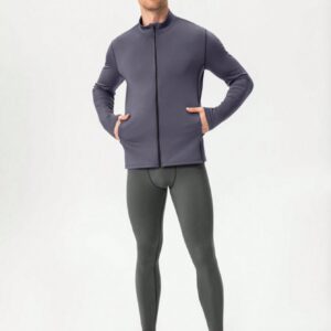 Men Zip Up Slant Pocket Sports Jacket Workout Tops Grey Jacket Hiking Outfithiking Clothesmen Active Wearsports Wear For Menjogging Suits For Men - Image 4