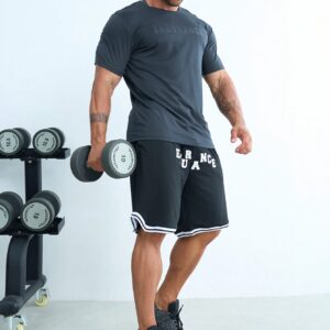 Men Shorts Set Men Solid Sports Tee & Letter Graphic Striped Trim Shorts, Athletic Suit, Tracksuit Workout Set - Image 3
