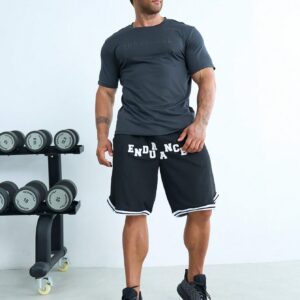 Men Shorts Set Men Solid Sports Tee & Letter Graphic Striped Trim Shorts, Athletic Suit, Tracksuit Workout Set - Image 6