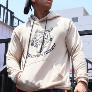 Men Slogan Graphic Kangaroo Pocket Drawstring Sports Hoodie Men Sweatshirt