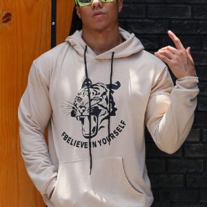 Men Slogan Graphic Kangaroo Pocket Drawstring Sports Hoodie Men Sweatshirt - Image 6