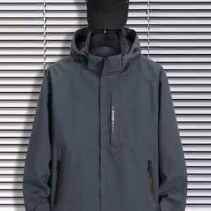 Men Letter Graphic Zip Up Hooded Sports Jacket Workout Tops Grey Jacket