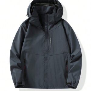 Men Letter Graphic Zip Up Hooded Sports Jacket Workout Tops Grey Jacket - Image 4