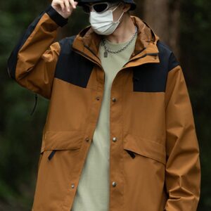 Men Colorblock Drawstring Hooded Sports Jacket Workout Tops