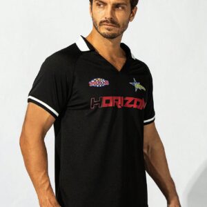 Men Letter Graphic Contrast Trim Sport Polo Shirt Workout Tops Golf Shirt