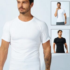 Men Solid Raglan Sleeve Sports Tee Workout Tops Basic T Shirt 2-Piece Set