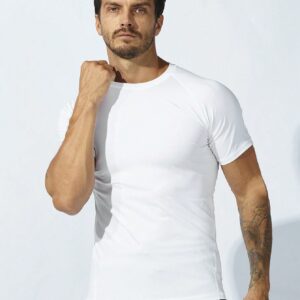 Men Solid Raglan Sleeve Sports Tee Workout Tops Basic T Shirt 2-Piece Set - Image 3