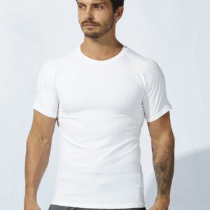 Men Solid Raglan Sleeve Sports Tee Workout Tops Basic T Shirt 2-Piece Set - Image 5