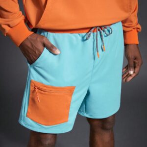 Men Kangaroo Pocket Hoodie & Colorblock Track Shorts, Athletic Suit, Tracksuit Workout Set - Image 4