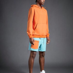 Men Kangaroo Pocket Hoodie & Colorblock Track Shorts, Athletic Suit, Tracksuit Workout Set - Image 8