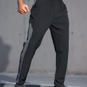 Boyfriend Style Men Contrast Panel Slant Pocket Sports Pants Fall Breathable Sweat-Wicking Lightweight Comfortable Running Muscle Minimalist Design Slim Fit For Workout Training Atheltic Wear