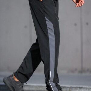 Boyfriend Style Men Contrast Panel Slant Pocket Sports Pants Fall Breathable Sweat-Wicking Lightweight Comfortable Running Muscle Minimalist Design Slim Fit For Workout Training Atheltic Wear - Image 4