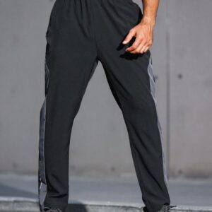 Boyfriend Style Men Contrast Panel Slant Pocket Sports Pants Fall Breathable Sweat-Wicking Lightweight Comfortable Running Muscle Minimalist Design Slim Fit For Workout Training Atheltic Wear - Image 6