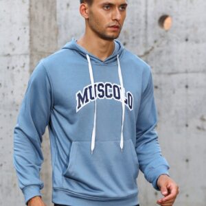 Men Letter Graphic Kangaroo Pocket Drawstring Sports Hoodie Men Sweatshirt - Image 3
