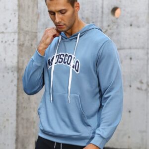 Men Letter Graphic Kangaroo Pocket Drawstring Sports Hoodie Men Sweatshirt - Image 4