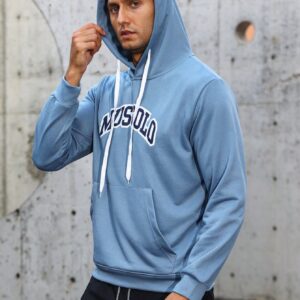 Men Letter Graphic Kangaroo Pocket Drawstring Sports Hoodie Men Sweatshirt - Image 5