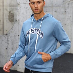 Men Letter Graphic Kangaroo Pocket Drawstring Sports Hoodie Men Sweatshirt - Image 7