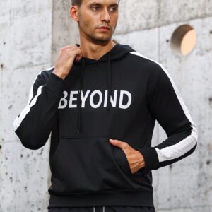 Men Letter Graphic Contrast Side Seam Drawstring Sports Hoodie Men Sweatshirt - Image 4