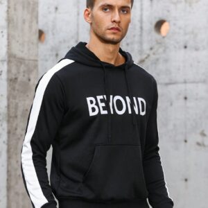 Men Letter Graphic Contrast Side Seam Drawstring Sports Hoodie Men Sweatshirt - Image 5