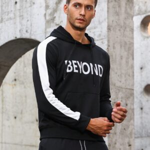 Men Letter Graphic Contrast Side Seam Drawstring Sports Hoodie Men Sweatshirt - Image 6