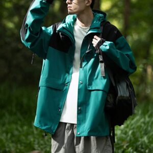 Boyfriend Style Men Colorblock Drop Shoulder Drawstring Hooded Sports Jacket Workout Tops