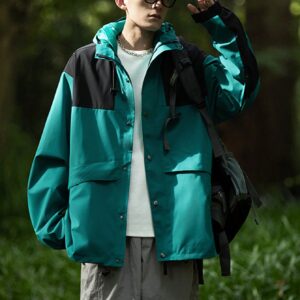Boyfriend Style Men Colorblock Drop Shoulder Drawstring Hooded Sports Jacket Workout Tops - Image 3