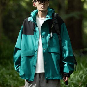 Boyfriend Style Men Colorblock Drop Shoulder Drawstring Hooded Sports Jacket Workout Tops - Image 5