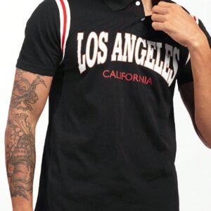 Boyfriend Style Men Letter Graphic Striped Trim Sports Polo Shirt Workout Tops Golf Shirt - Image 3