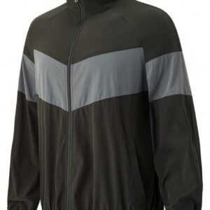 Men Colorblock Zip Up Raglan Sleeve Sports Jacket Workout Tops