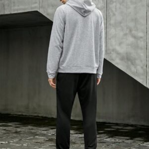 Men 1pc Raglan Sleeve Drawstring Sports Hoodie & 1pc Sweatpants, Athletic Suit, Tracksuit Workout Set - Image 3