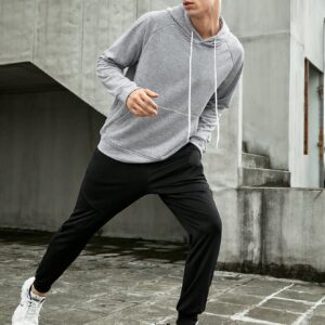 Men 1pc Raglan Sleeve Drawstring Sports Hoodie & 1pc Sweatpants, Athletic Suit, Tracksuit Workout Set - Image 5