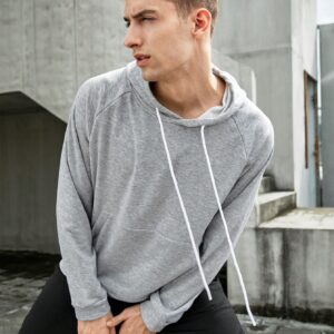 Men 1pc Raglan Sleeve Drawstring Sports Hoodie & 1pc Sweatpants, Athletic Suit, Tracksuit Workout Set - Image 8