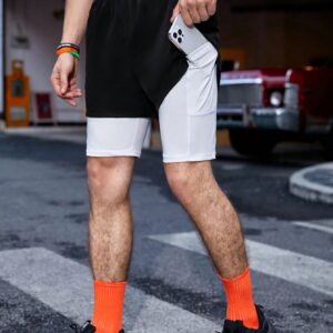 Men Letter Graphic 2 In 1 Sports Shorts With Phone Pocket Jogger Shorts - Image 5