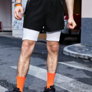 Men Letter Graphic 2 In 1 Sports Shorts With Phone Pocket Jogger Shorts - Image 4