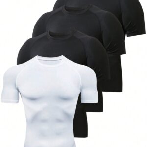 4pcs Men Solid Sports Tee Workout Tops