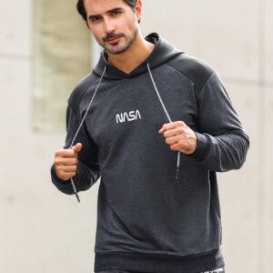 Men Letter Graphic Mixed Media Drawstring Sports Hoodie Men Sweatshirt - Image 6